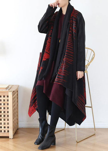Cozy Red Print Coat Spring Asymmetric Coat