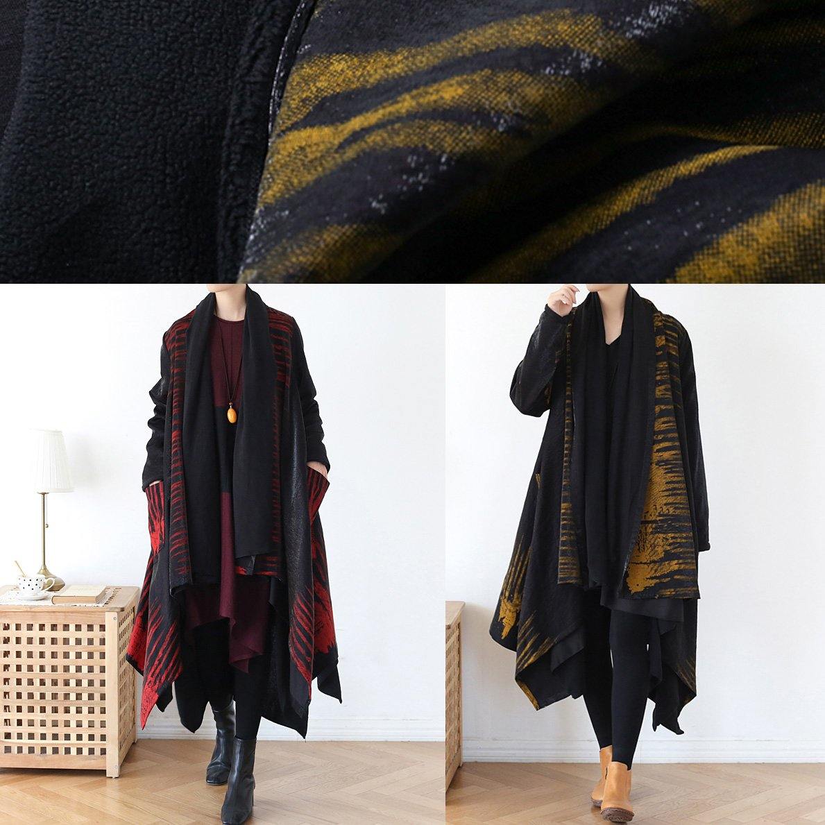 Cozy Red Print Coat Spring Asymmetric Coat