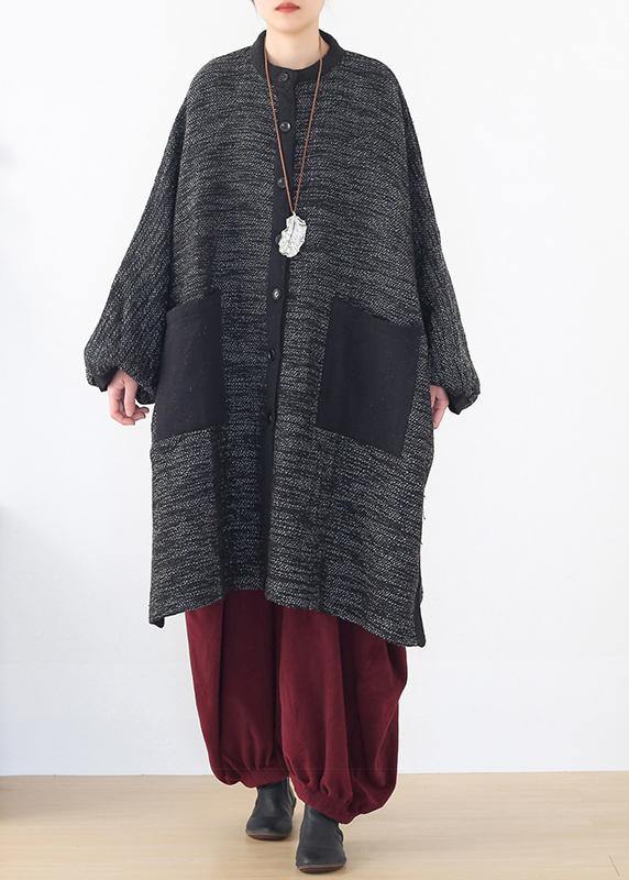 Cozy Side Open Knit Sweat Tops Clothing Black Big Pockets Sweater Coat