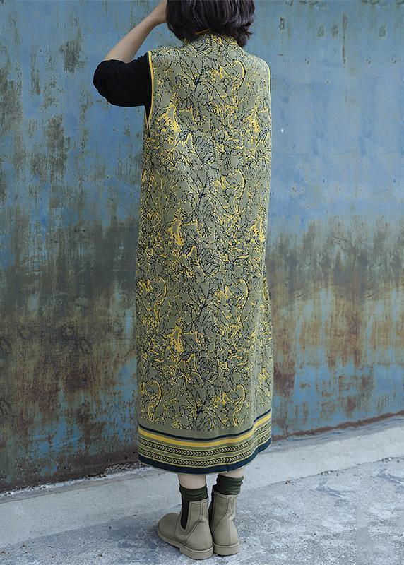 Cozy Yellow Green Dress Weather Chinese Button Art Sleeveless Dresses