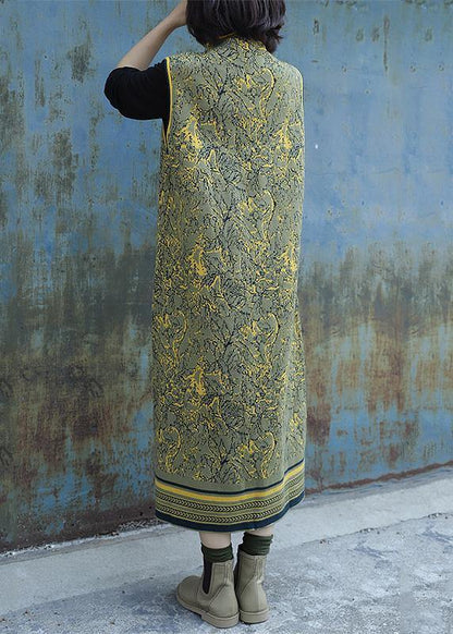 Cozy Yellow Green Dress Weather Chinese Button Art Sleeveless Dresses