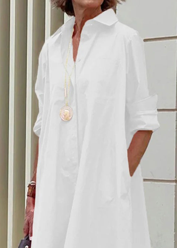 Cross Border White Peter Pan Collar Simple Loose Long Shirt Dress