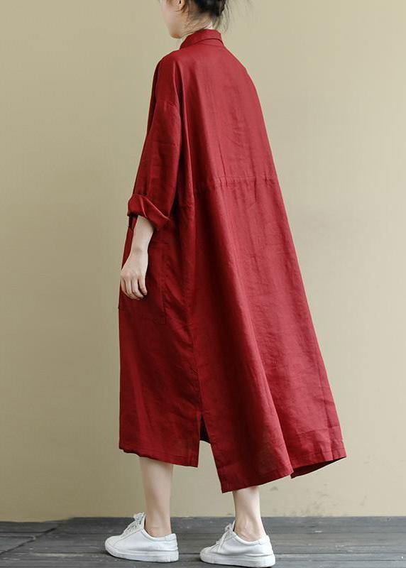 Gray Flower Linen Shirt Dress Oversize Spring Maxi Dresses