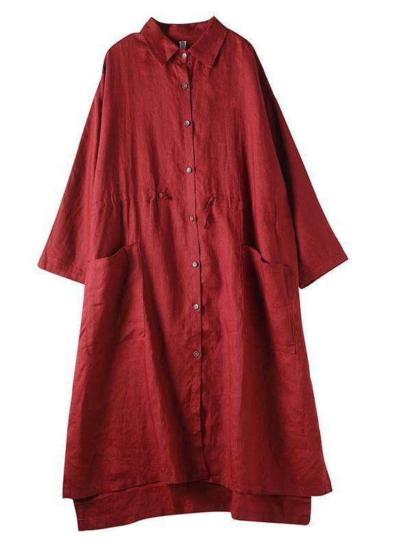 Black Linen Shirt Dress Oversize Spring Maxi Dresses