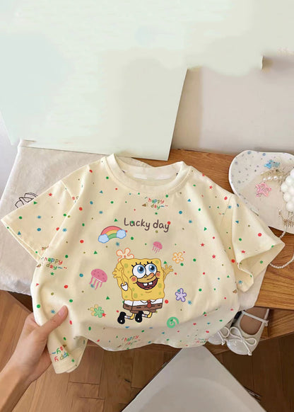 Apricot Print Patchwork Kids Top Summer