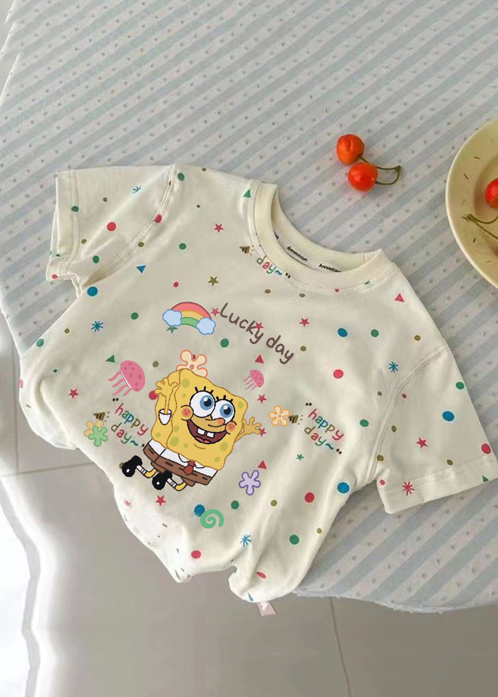 Apricot Print Patchwork Kids Top Summer