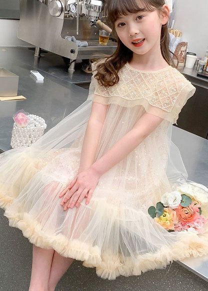 Apricot Ruffled Sequins Patchwork Tulle Baby Dresses Summer