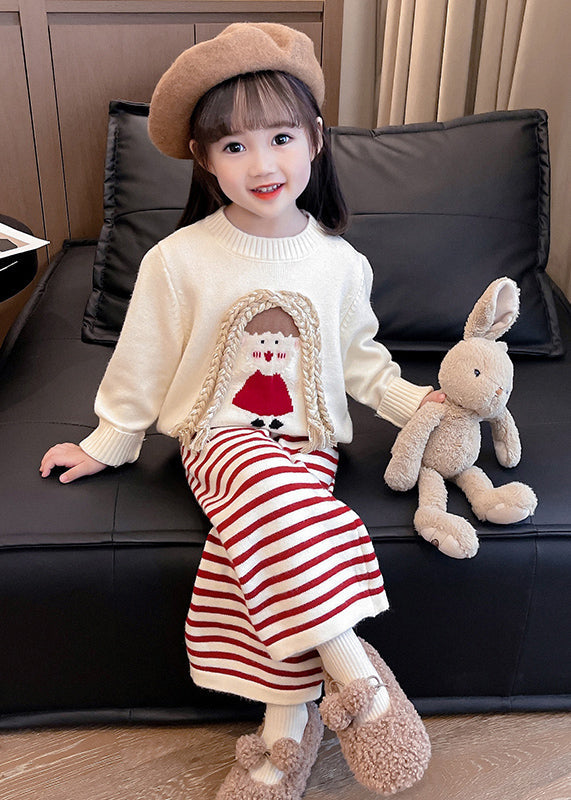 Beige O-neck Cotton Knit Sweaters and Crop Pants Two Pieces Set Spring