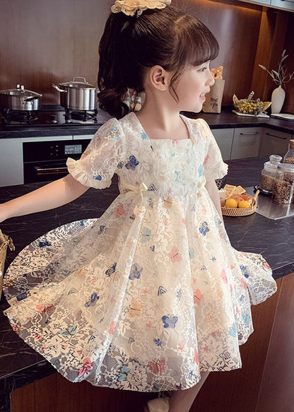 Beige Ruffled Butterfly Patchwork Lace Baby Dress Summer