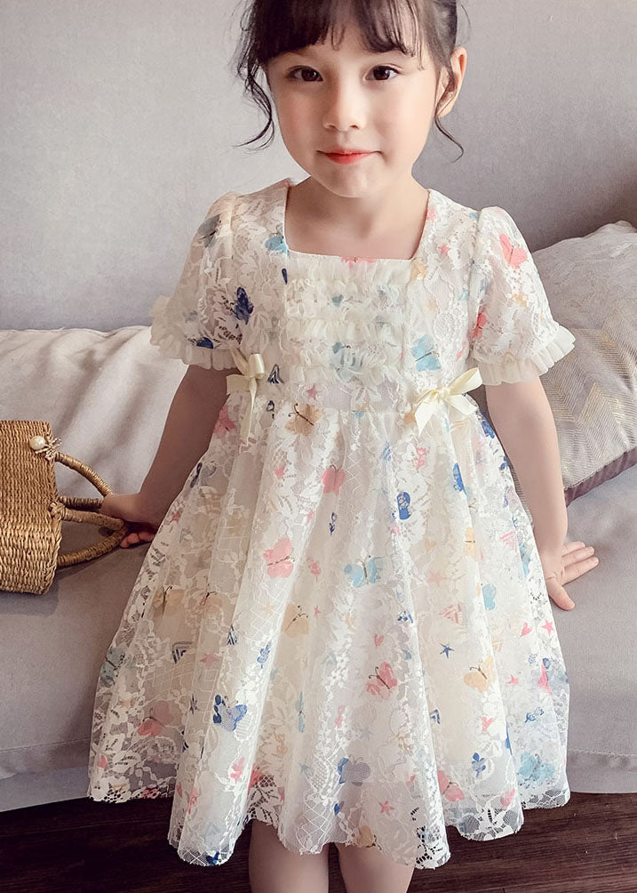 Beige Ruffled Butterfly Patchwork Lace Baby Dress Summer