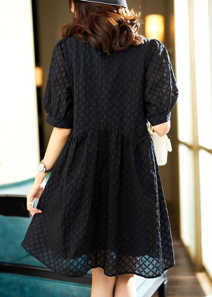 Black O Neck Zircon Patchwork Cotton Dresses Summer