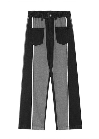 Black Oversized Patchwork Cotton Pants Spring