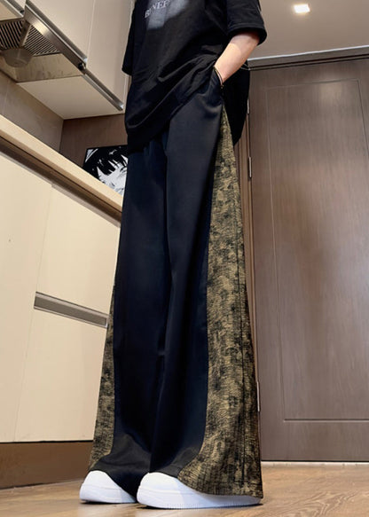 Black Pockets Print Patchwork Cotton Pants Summer