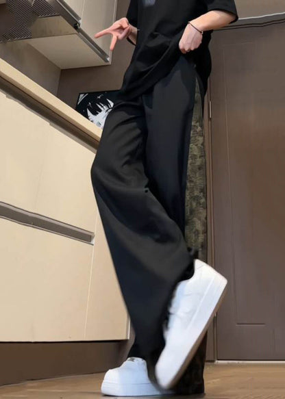 Black Pockets Print Patchwork Cotton Pants Summer