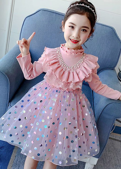 Black Print Ruffled Tulle Patchwork Cotton Baby Dress Fall