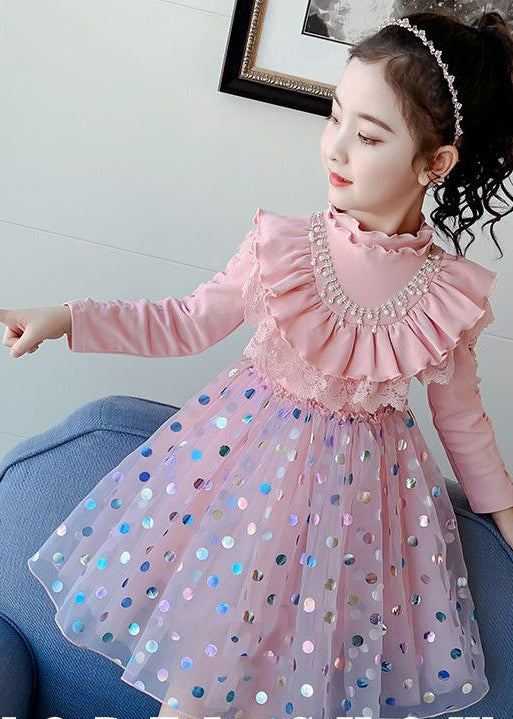 Black Print Ruffled Tulle Patchwork Cotton Baby Dress Fall