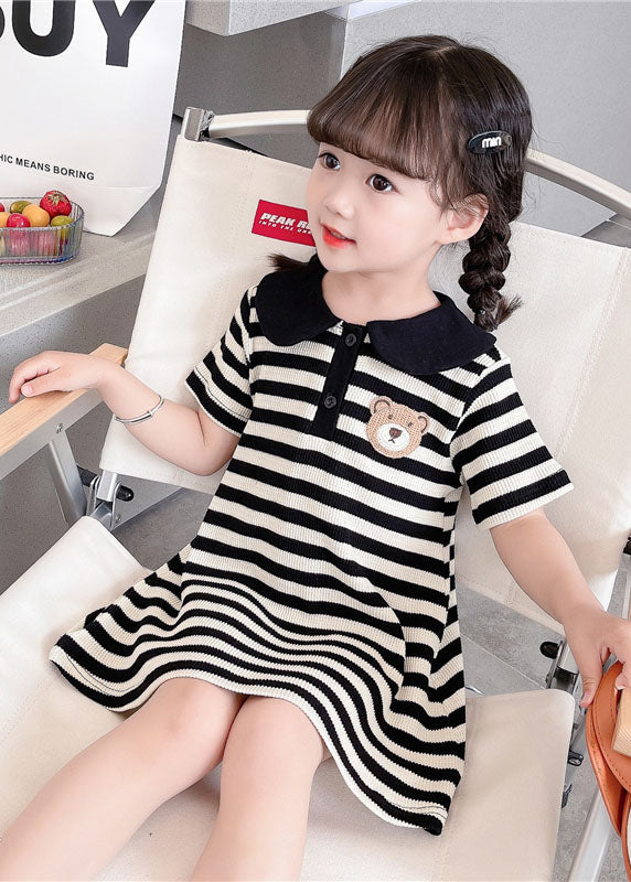 Black Striped Peter Pan Collar Patchwork Cotton Baby Dress Summer