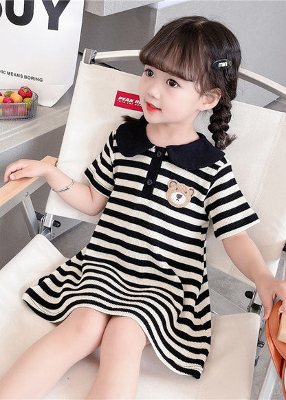 Black Striped Peter Pan Collar Patchwork Cotton Baby Dress Summer