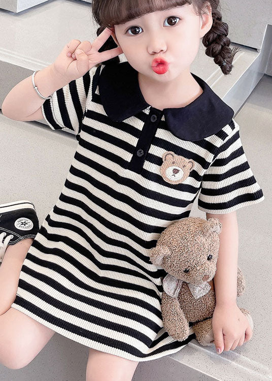 Black Striped Peter Pan Collar Patchwork Cotton Baby Dress Summer