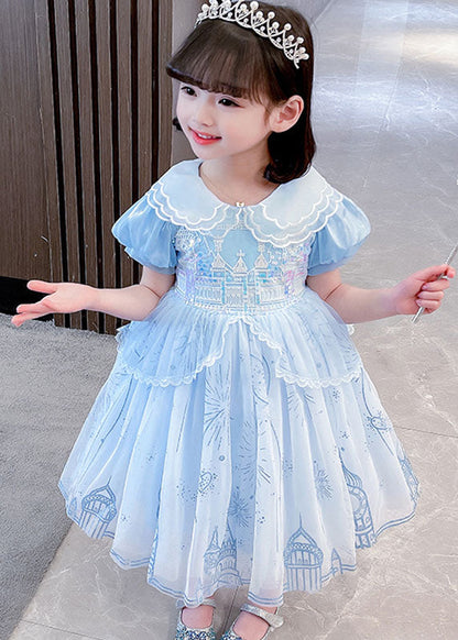 Blue Ruffled Patchwork Tulle Vacation Long Dresses Summer