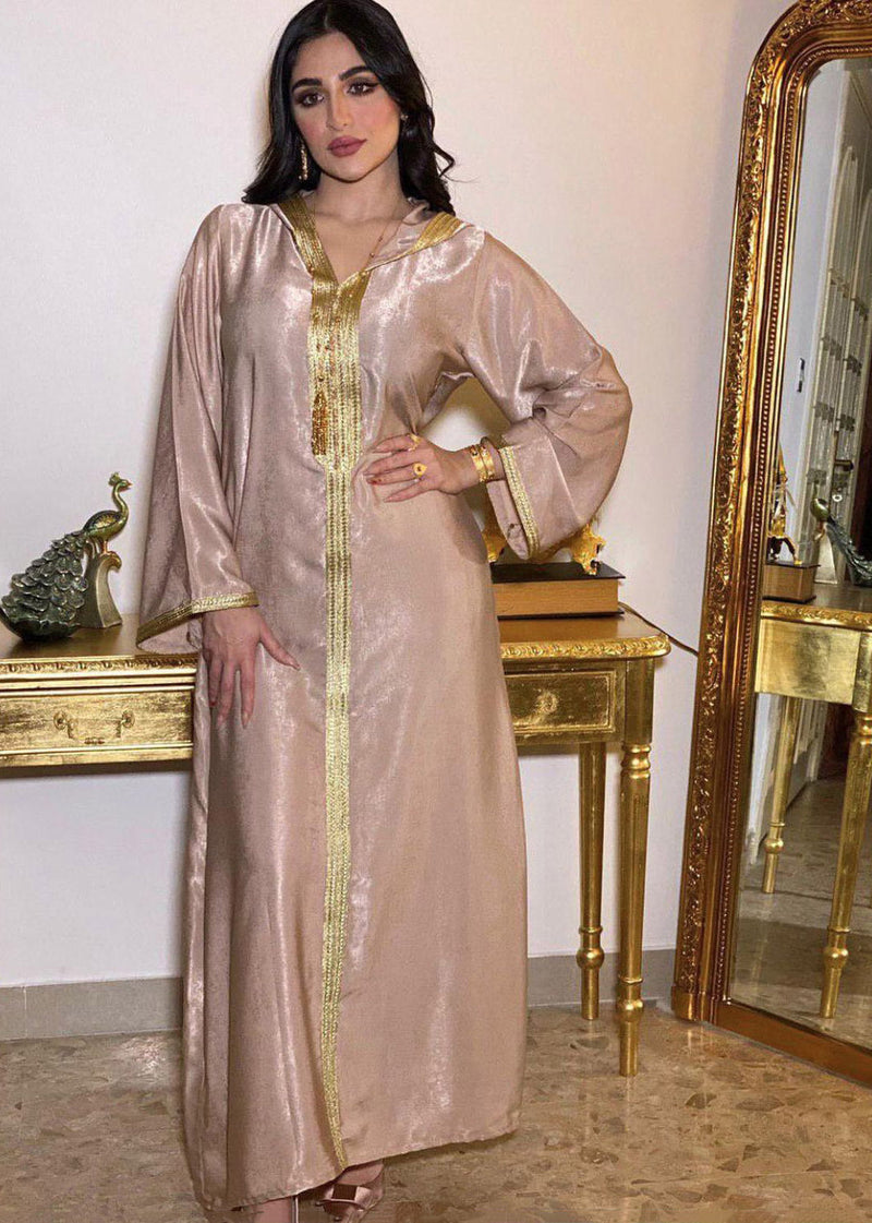 Champagne Patchwork Velour Holiday Hooded Maxi Dress Long Sleeve
