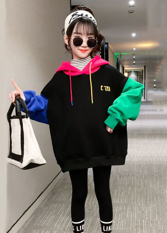 Colorblock Hooded Print Patchwork Cotton Sweatshirt Winter