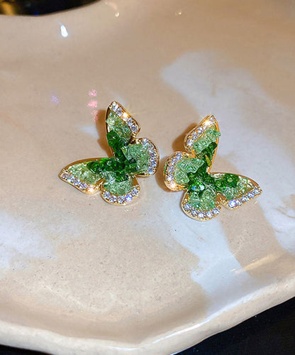 Green Copper Zircon Crystal Butterfly Stud Earrings