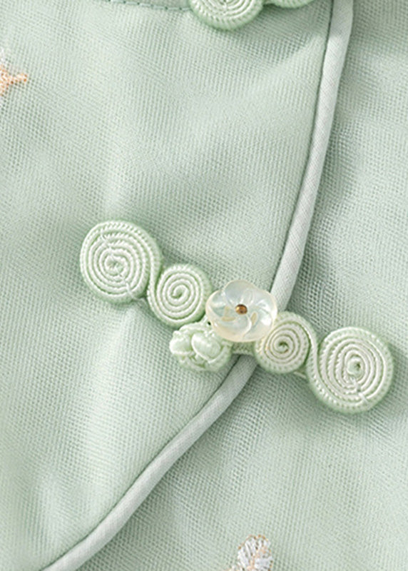 Green Embroideried Button Long Dresses Summer