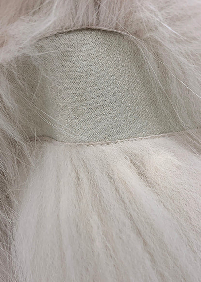 Light Pink V Neck Patchwork Leather and Fur Coats Winter