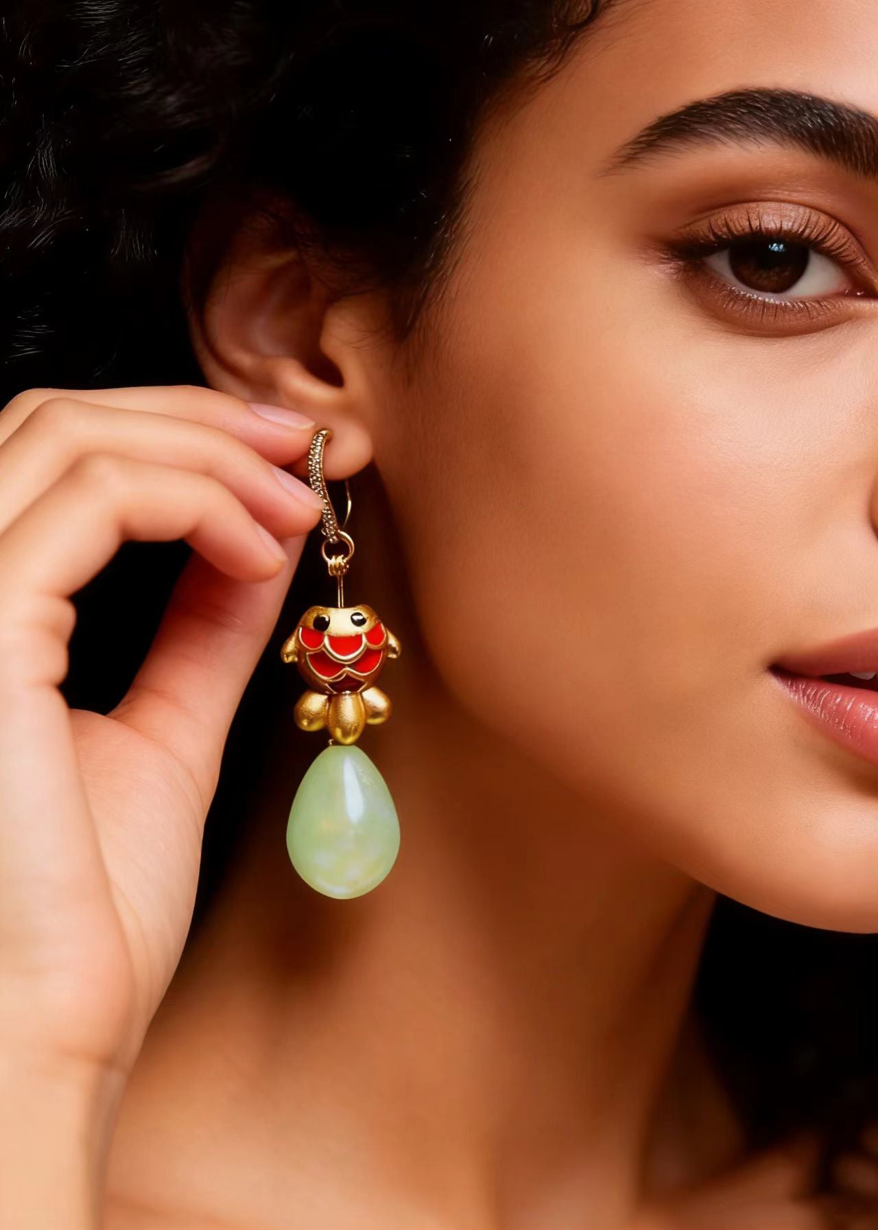 Light Yellow Water Droplet Goldfish Gilding Drop Earrings
