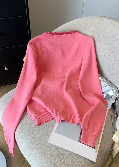 Pink Embroidered Sequins Cotton Knit Cardigans Spring