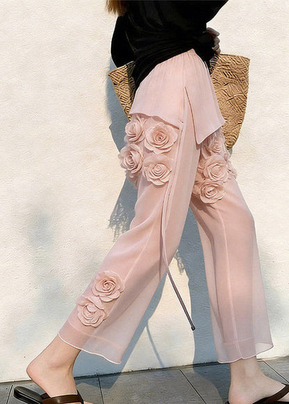 Pink Patchwork Tulle Crop Pants