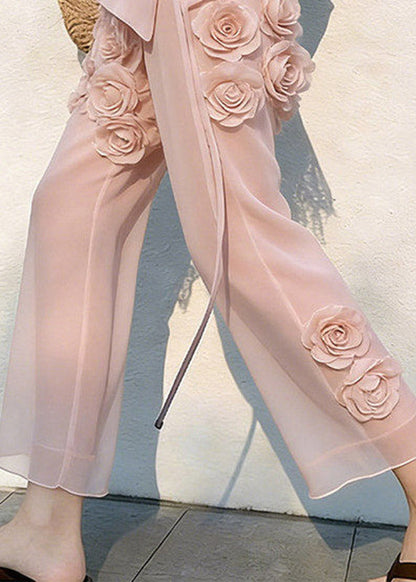 Pink Patchwork Tulle Crop Pants