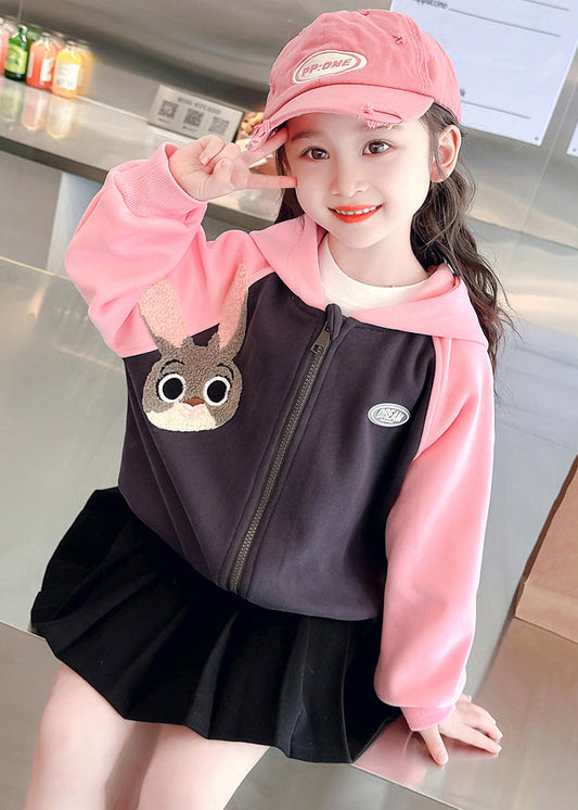 Pink Hooded Print Patchwork Cotton Coats Fall