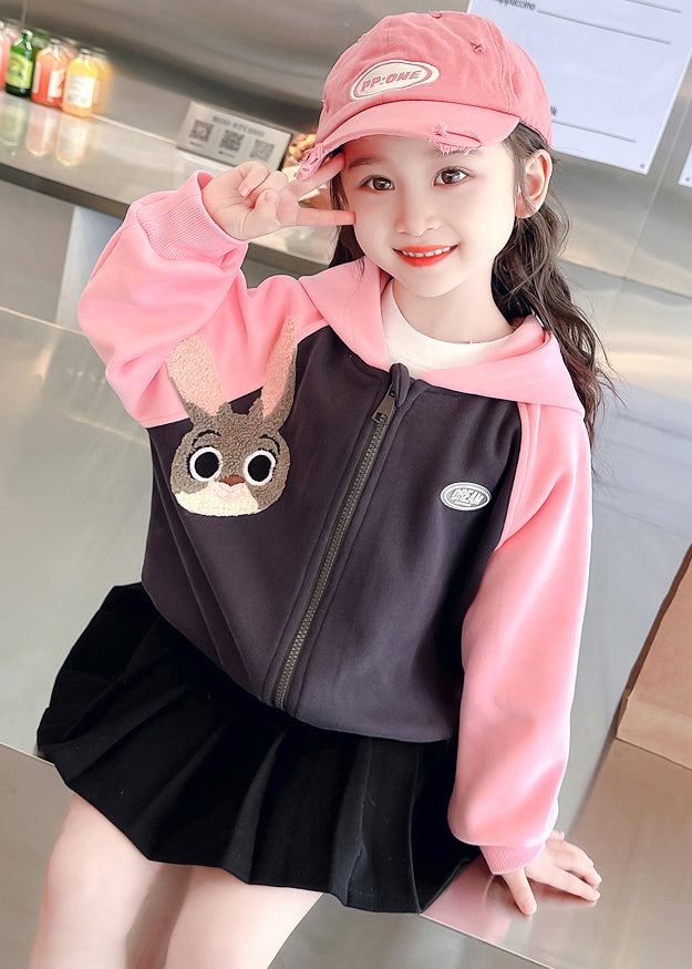 Pink Hooded Print Patchwork Cotton Coats Fall