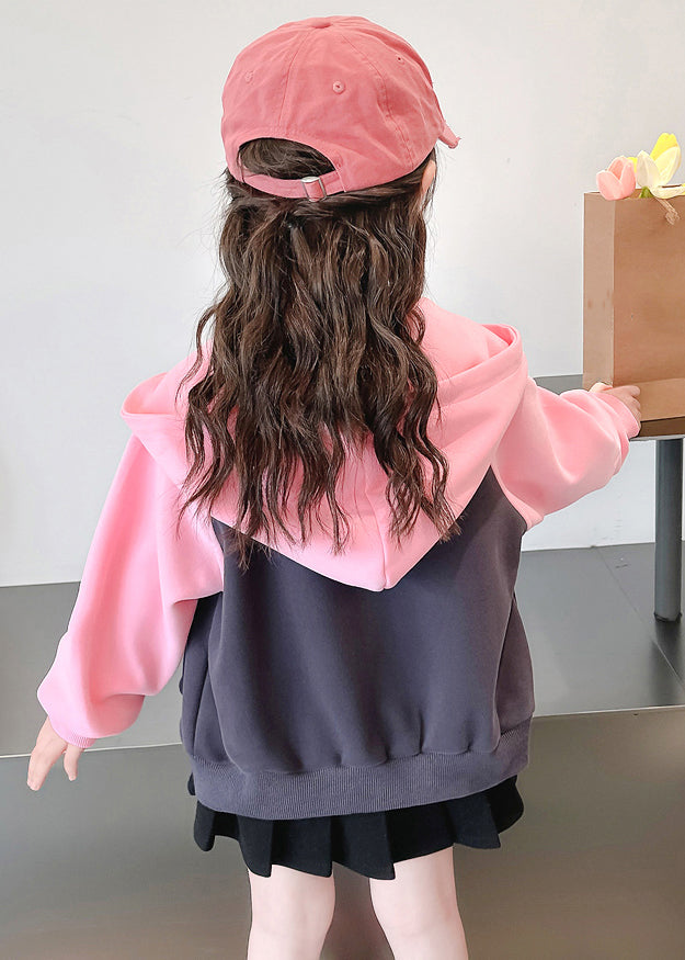Pink Hooded Print Patchwork Cotton Coats Fall