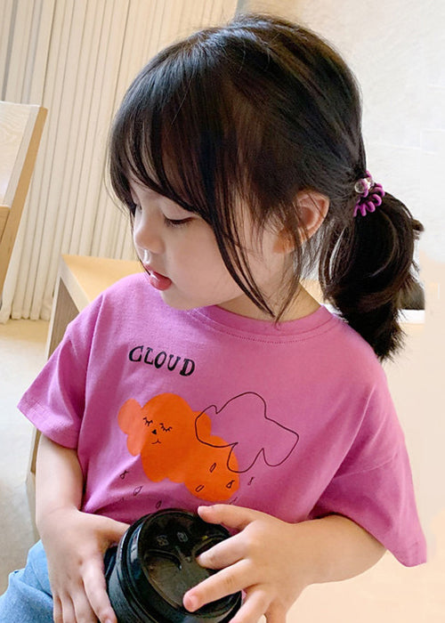 Pink O Neck Print Cotton T Shirt Summer