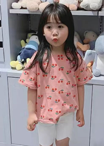 Pink O Neck Print Cotton T Shirt Summer