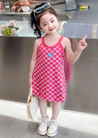 Pink O-neck Print Slip Mid Dress Summer