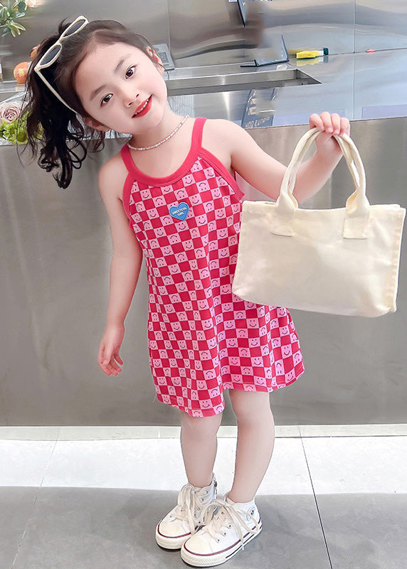 Pink O-neck Print Slip Mid Dress Summer