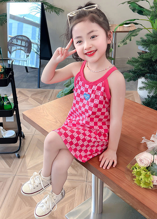 Pink O-neck Print Slip Mid Dress Summer