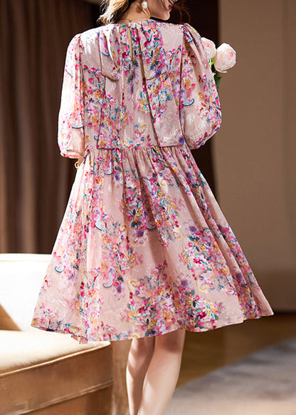 Pink O-neck Print Patchwork Mid Dresses Summer