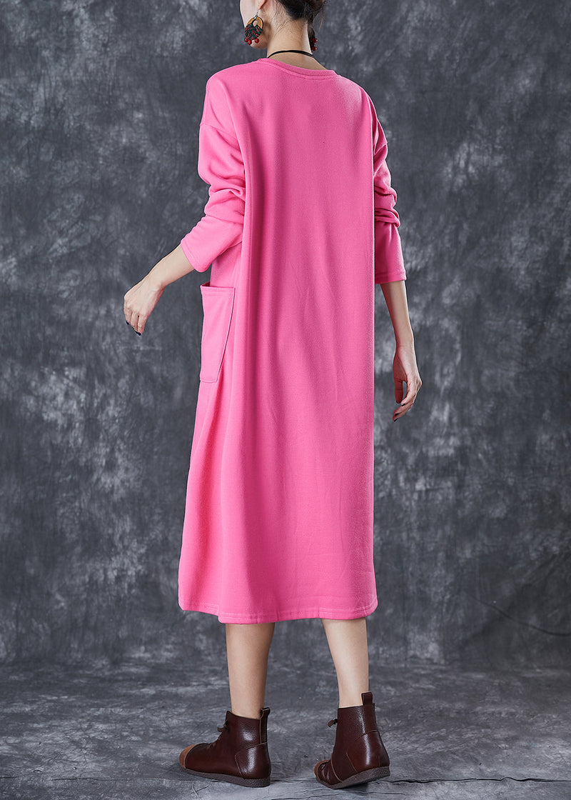 Pink Oversized Pockets Cotton Long Dress Fall