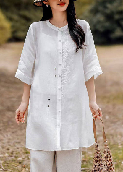 Pink Patchwork Side Open Long Linen Top Summer