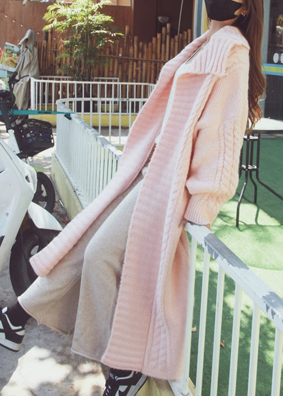 Pink Peter Pan Collar Long Wool Knit Cardigan Spring
