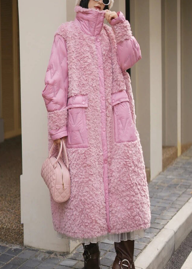 Pink Pockets Teddy Patchwork Long Parka Spring