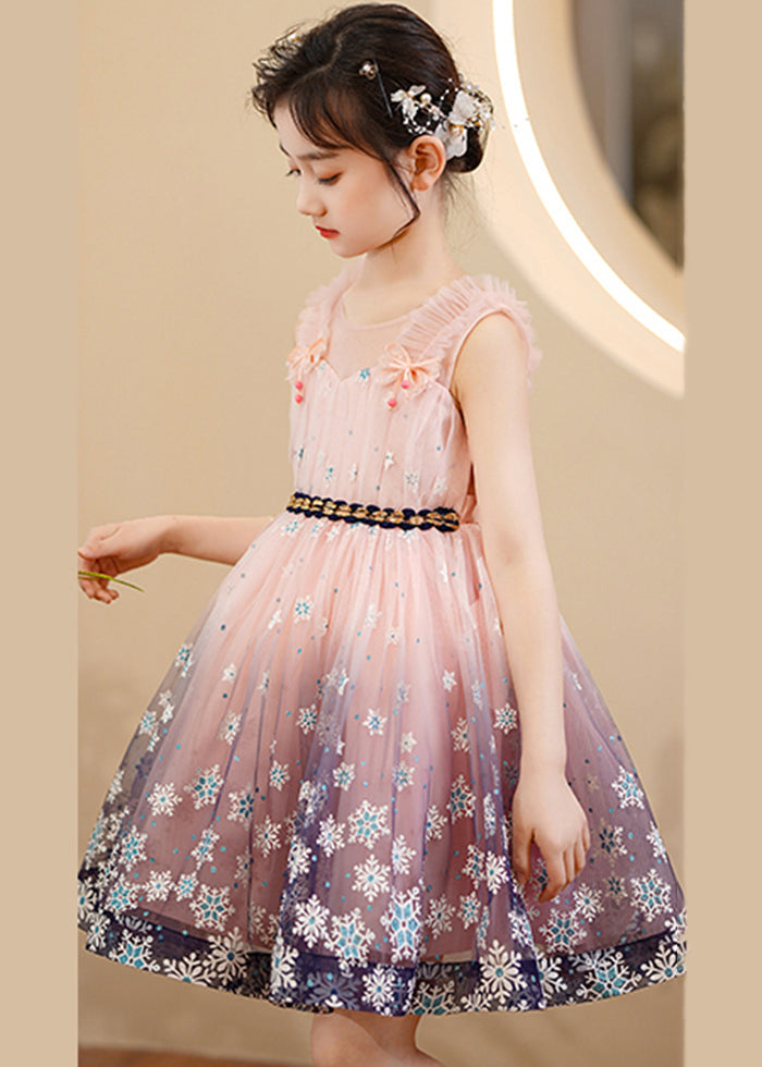 Pink Print Gradient Color Exra Large Hem Tulle Kids Robe Dresses Summer