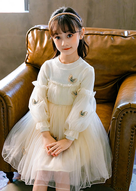 Pink Ruffled Butterfly Patchwork Tulle Kids Dresses Fall