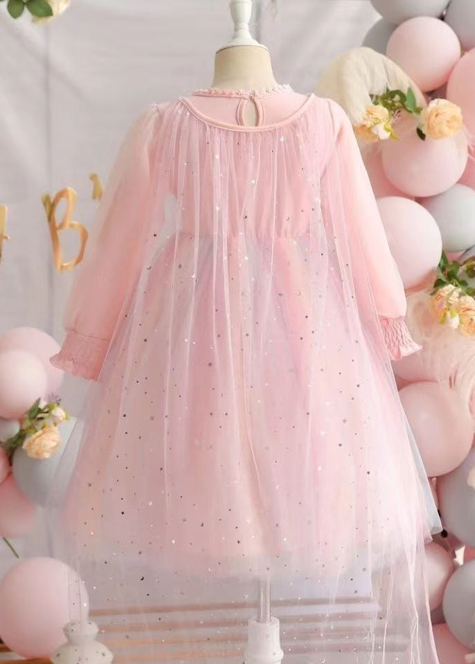 Pink Ruffled Patchwork Tulle Baby Dresses Fall