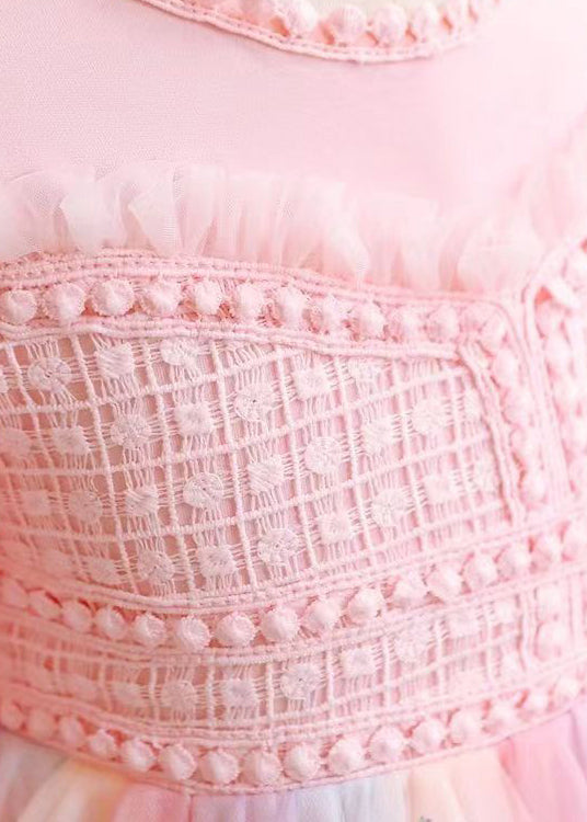Pink Ruffled Patchwork Tulle Baby Dresses Fall